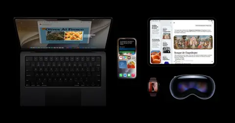 Apple devices showing the new software releases across iPhone, iPad, Mac and Apple Watch