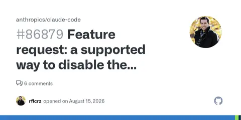 GitHub card for Claude Code issue 86879, a request to disable the agent_summary spinner