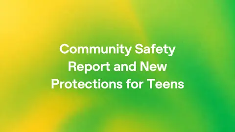 OpenAI title card reading Community Safety Report and New Protections for Teens on a yellow-green gradient