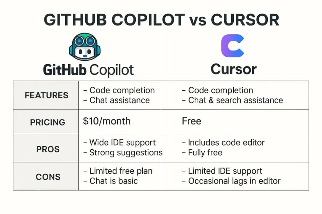 Cursor vs GitHub Copilot — diagram