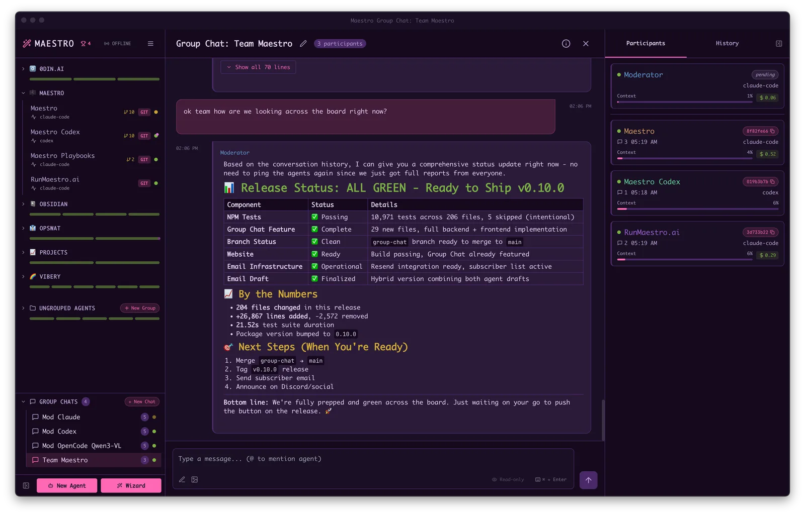 Maestro Group Chat coordinating several AI agents inside one conversation